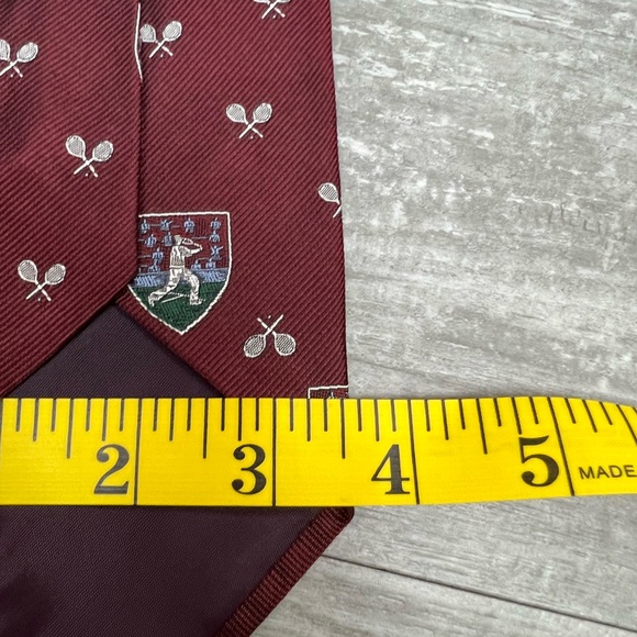 Polo Ralph Lauren Maroon Tennis Racket Shield Woven Silk Tie - Picture 4 of 4